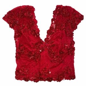 Bebe Red Sequin Lace Crop Top